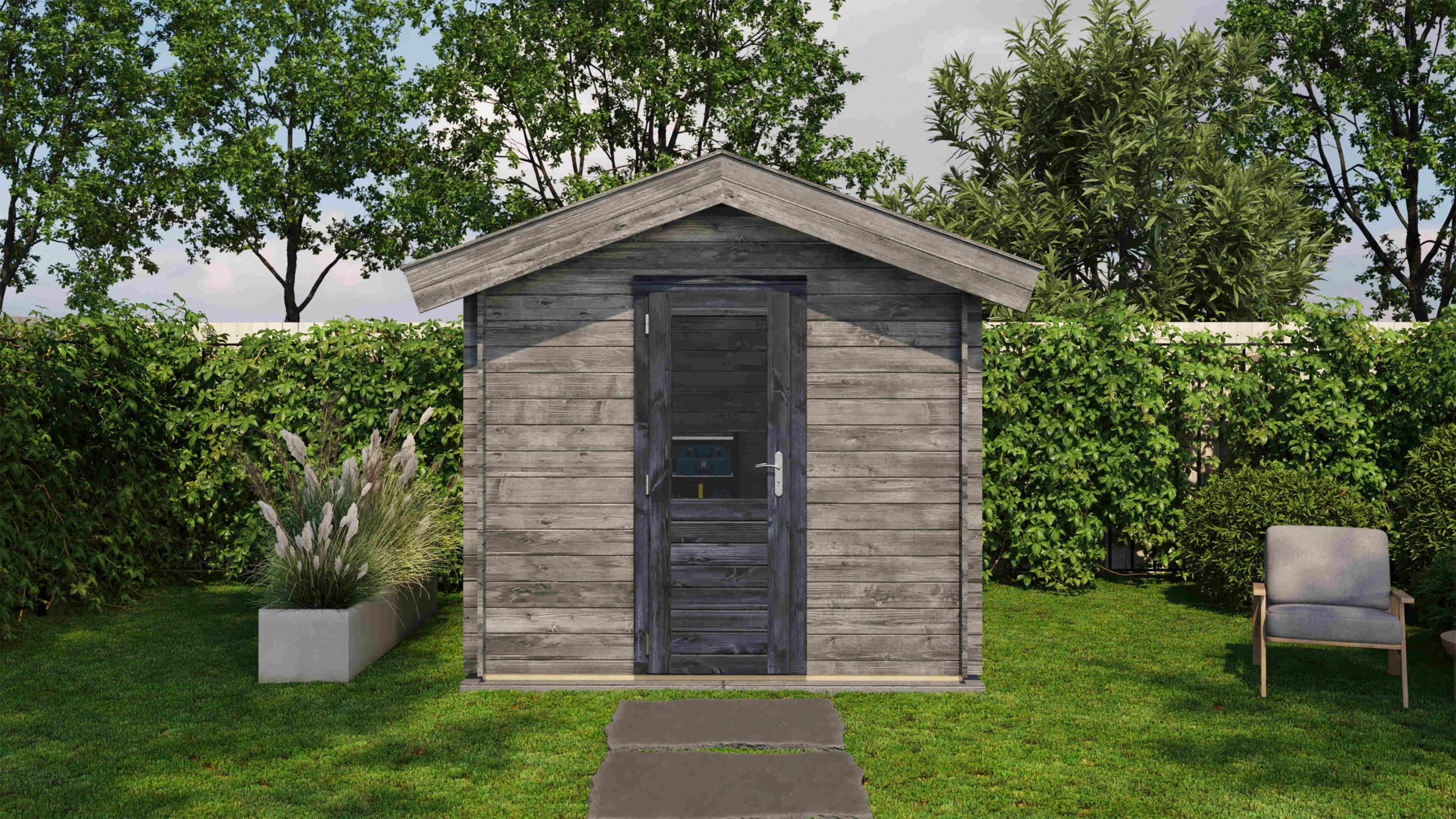 Frontalansicht – Lugarde Select Freizeithaus Eberswalde 250 x 200 cm, grau imprägniert, Motiv 1 von 7