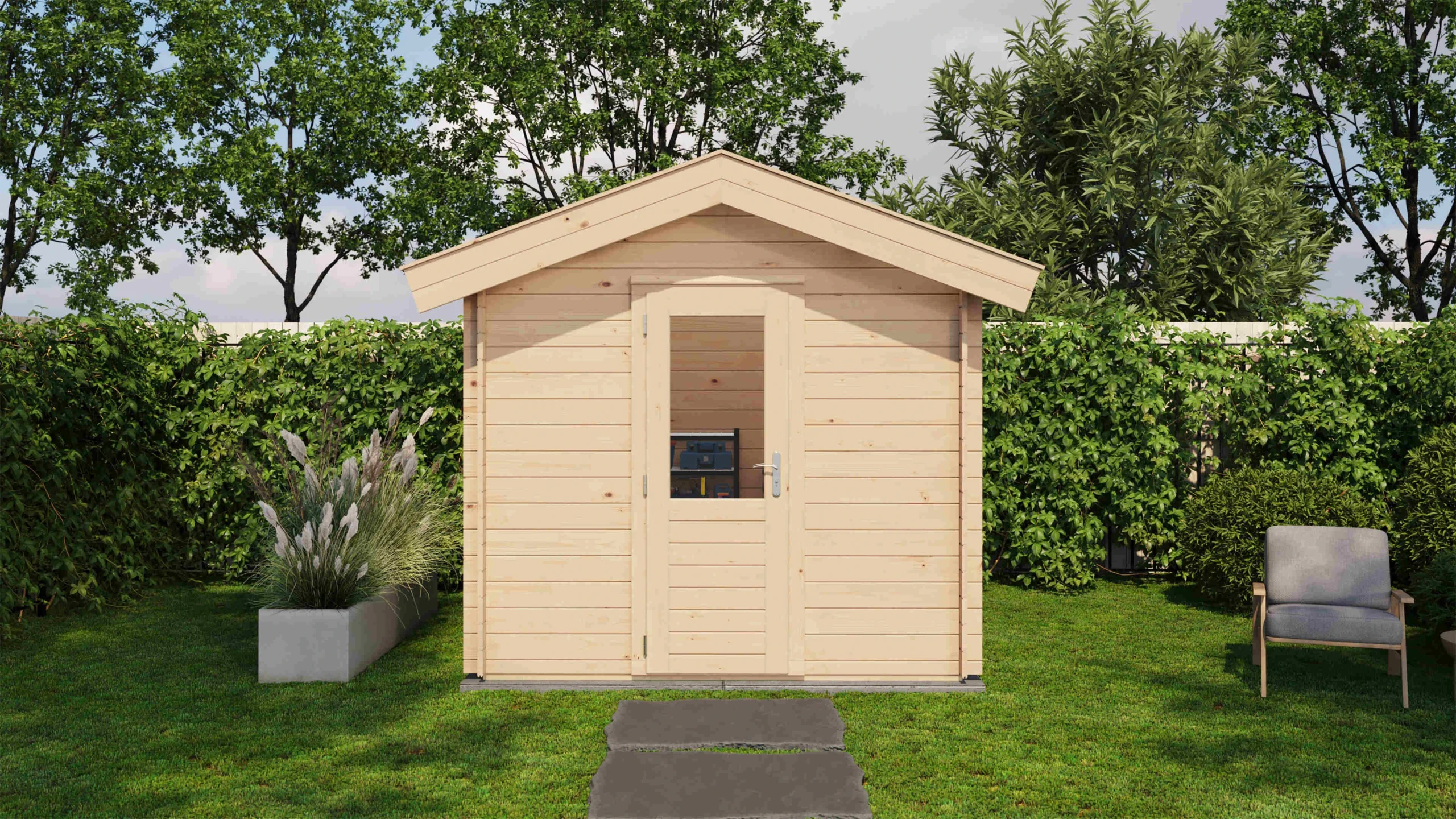 Aufnahme 1 von 7: Lugarde Select Blockhaus Emden 250 x 250 cm in naturbelassener Ausführung, Frontalansicht
