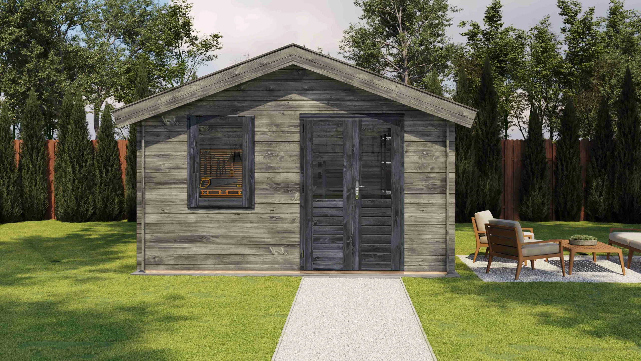 Lugarde Select Gartenhaus Görlitz 400 x 250 cm, grau imprägniert, Frontalansicht, Darstellung 1 von 7