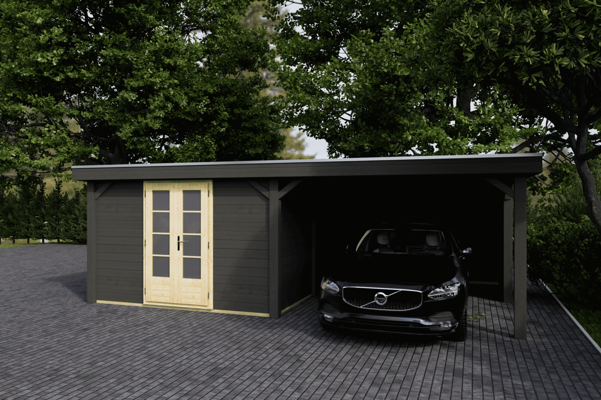 Gartenhaus mit Carport-Anbau von Lugarde, Design, modern, hochwertig, aus Fichte, robust, langlebig, mit Fenster.