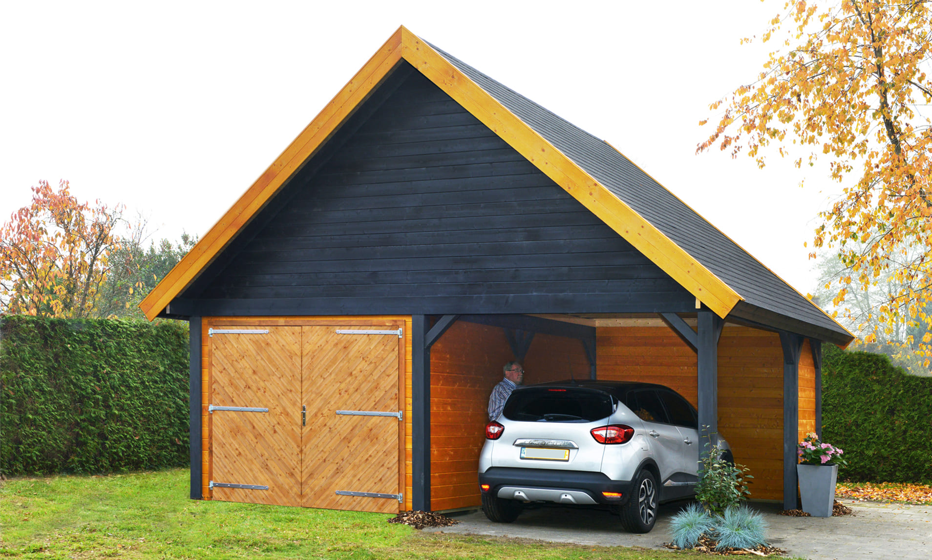 Holzgarage isolierbar von Lugarde, winterfest, Design, modern, hochwertig, aus Fichte, robust, langlebig.