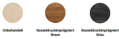 Lugarde Select Blockhaus, Holzbehandlungen und Farben: unbehandelt, kesseldruckimprägniert braun, kesseldruckimprägniert grau, natürliche Maserung sichtbar